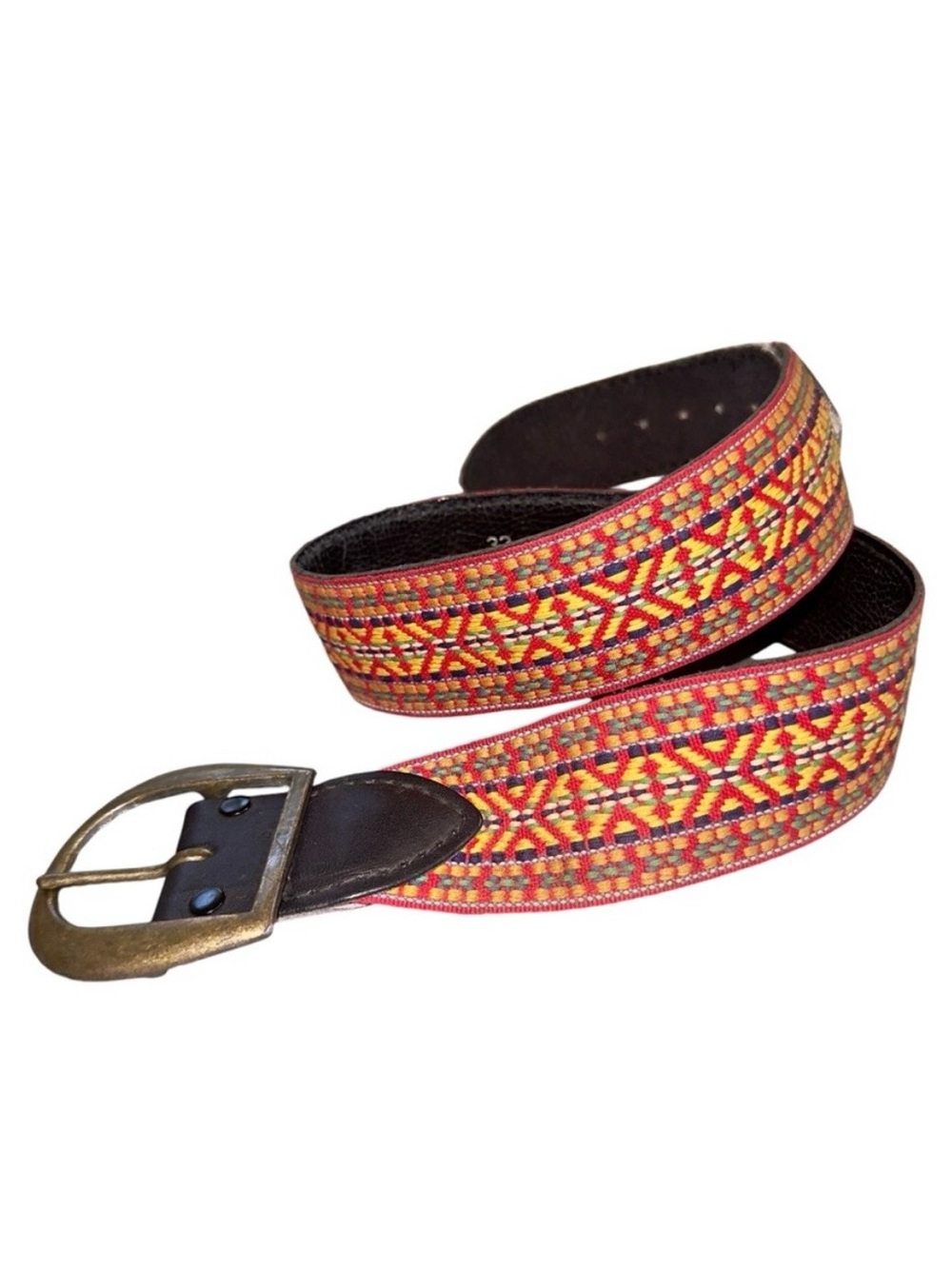 Vintage 70’s Boho Festival Hippie Leather Woven Belt Brass Buckle Womens L/XL